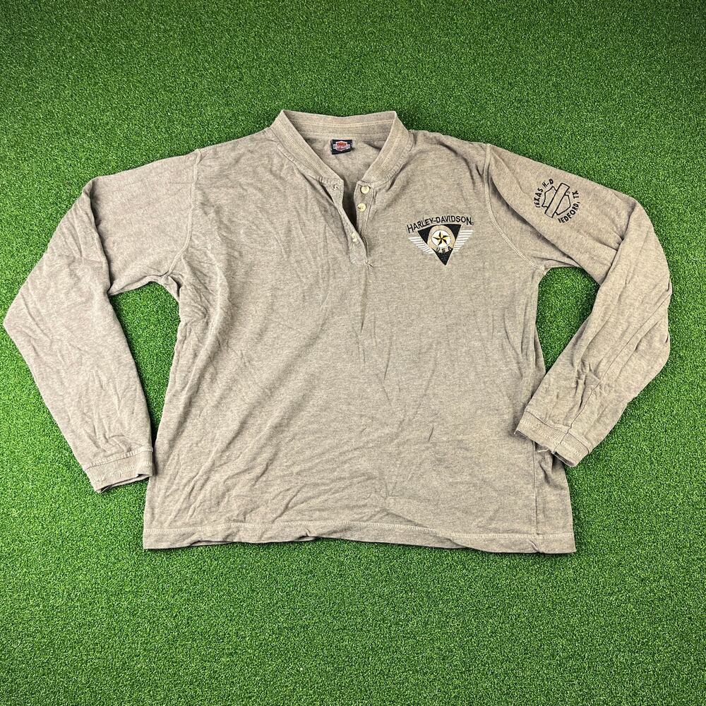 Harley-Davidson Texas Henley Shirt Long Sleeve Embroidered Logo Gray Men’s Large